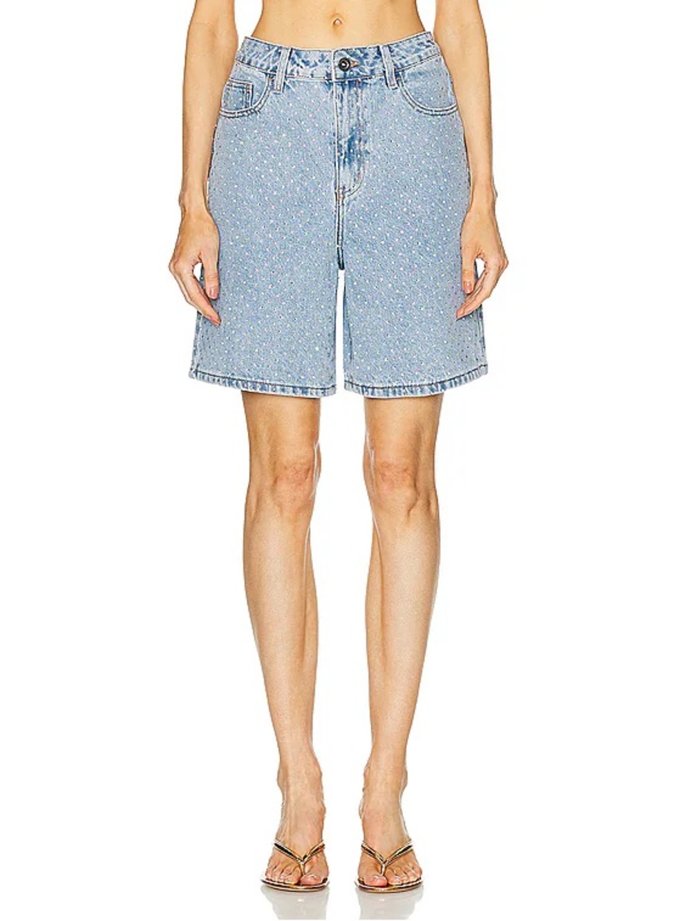 NWT Self-Portrait Crystal Embellished Denim Bermuda Shorts